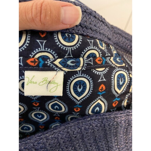 Vera Bradley Tote Bag Womens Carry All Navy Blue White Palm Trees Beachy Boho - Picture 4 of 7